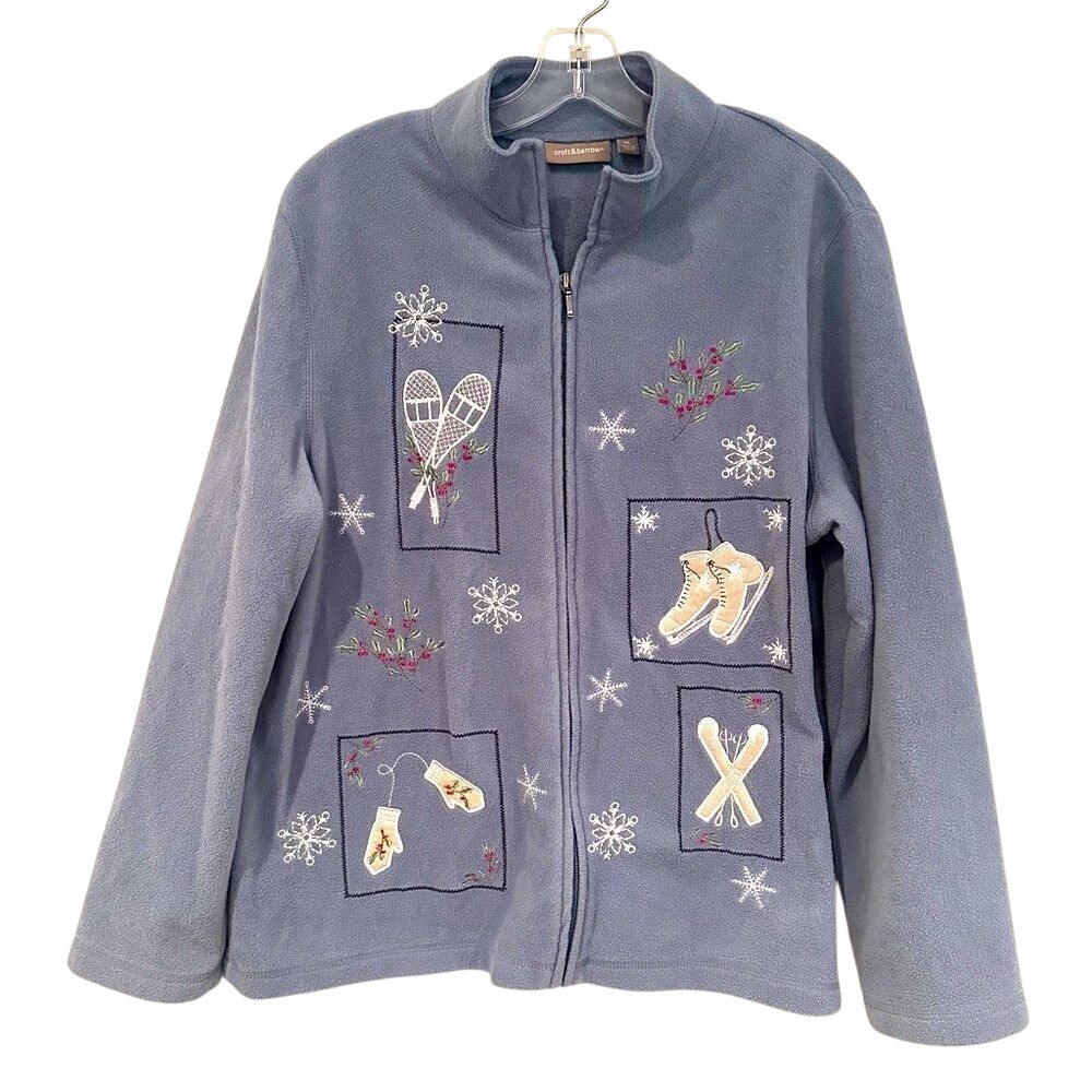 Croft & Barrow Fleece Winter Jacket Women's‎ Size XL Blue Gray Cottagecore Snow